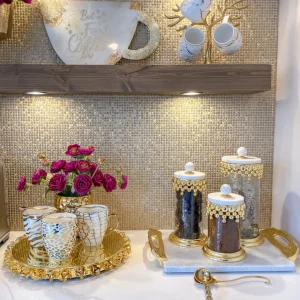 Inspire Me! Home Decor Gold Beaded Canisters W/ Marble Lid (3 Sizes)