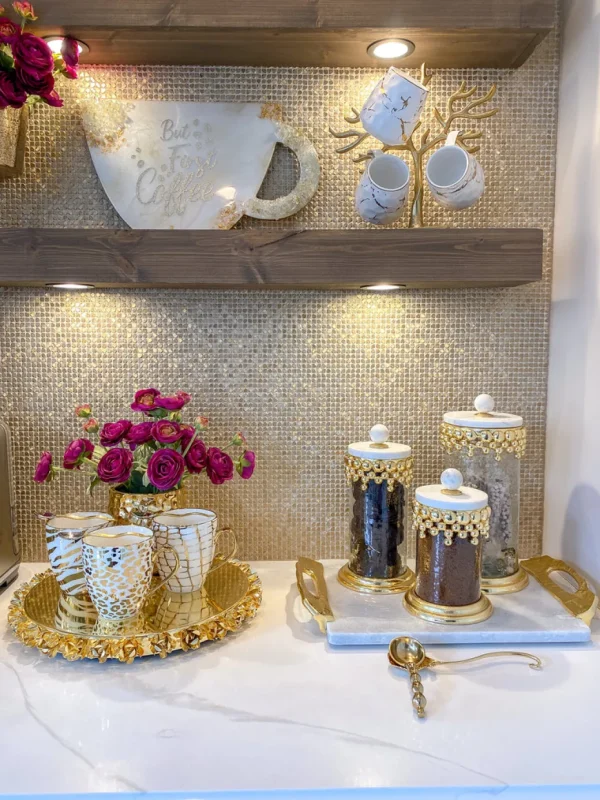 Inspire Me! Home Decor Gold Beaded Canisters W/ Marble Lid (3 Sizes)