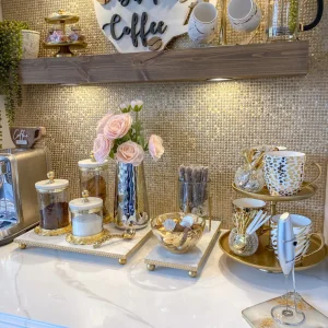 Inspire Me! Home Decor Gold Ripple Canister W/ Marble Lid (3 Sizes)
