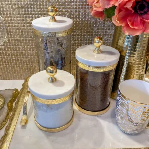 Inspire Me! Home Decor Gold Textured Rim Canisters W/ Marble Lid (3 Sizes)
