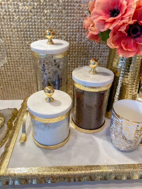 Inspire Me! Home Decor Gold Textured Rim Canisters W/ Marble Lid (3 Sizes)