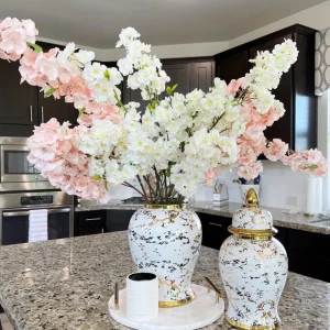 Inspire Me! Home Decor Gold & White Marble Print Ginger Jar “From Pops Of Color Home Collection” (2 Sizes)