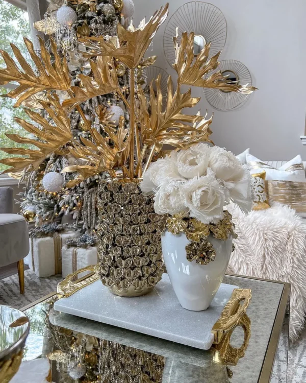 Inspire Me! Home Decor Gold Cascading Floral And White Vase