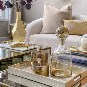 Inspire Me! Home Decor Golden Faux Leather Tray, Set Of 3