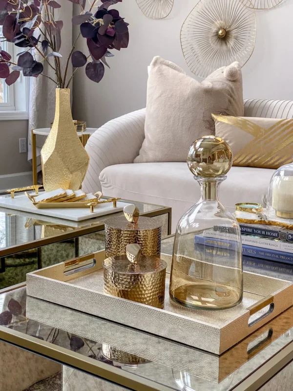Inspire Me! Home Decor Golden Faux Leather Tray, Set Of 3