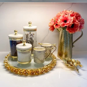Inspire Me! Home Decor Gold Textured Rim Canisters W/ Marble Lid (3 Sizes)