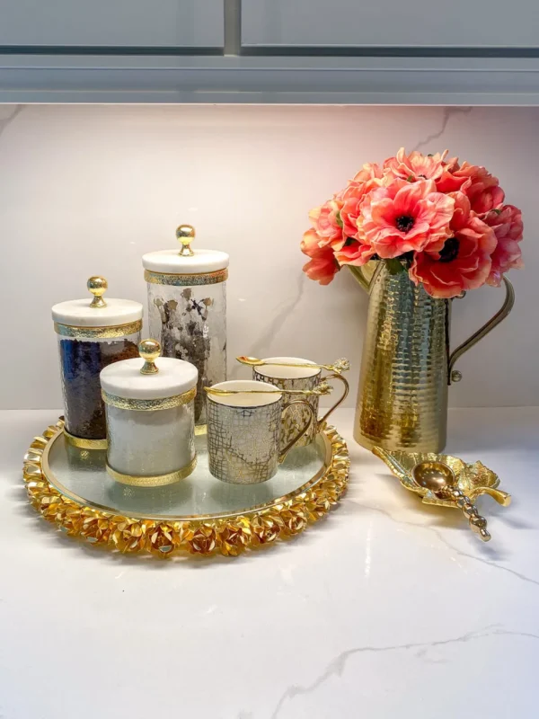 Inspire Me! Home Decor Gold Textured Rim Canisters W/ Marble Lid (3 Sizes)