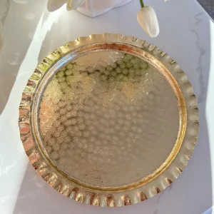 Inspire Me! Home Decor Gold Textured Ruffle Round Tray/Charger