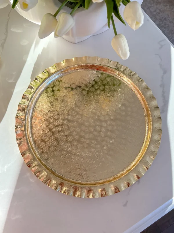 Inspire Me! Home Decor Gold Textured Ruffle Round Tray/Charger