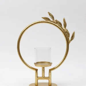 Inspire Me! Home Decor Golden Circle Leaf Design Hurricane Candle Holder (2 Sizes) ” From Pops Of Color Home Collection”