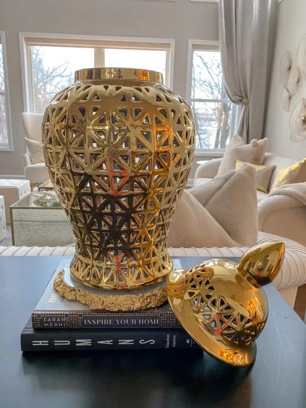 Inspire Me! Home Decor Gold Pierced Pattern Ginger Jar