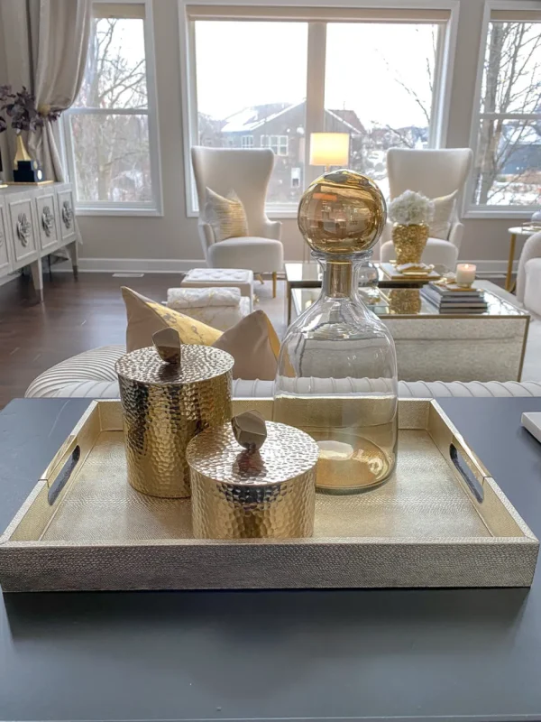 Inspire Me! Home Decor Golden Faux Leather Tray, Set Of 3