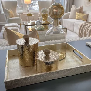 Inspire Me! Home Decor Golden Faux Leather Tray, Set Of 3
