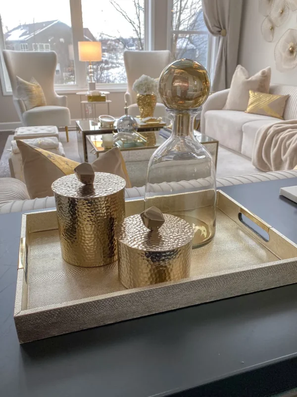 Inspire Me! Home Decor Golden Faux Leather Tray, Set Of 3