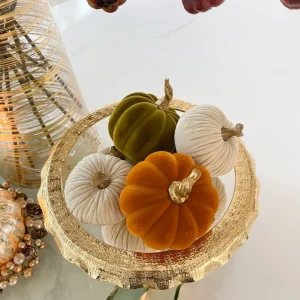 Inspire Me! Home Decor Green Velvet Mini Pumpkin With Gold Stem