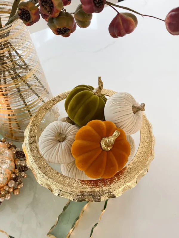 Inspire Me! Home Decor Green Velvet Mini Pumpkin With Gold Stem
