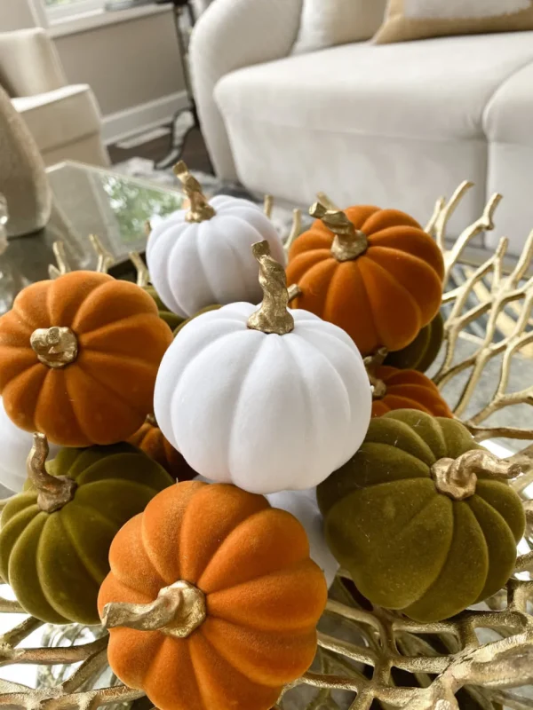 Inspire Me! Home Decor Green Velvet Mini Pumpkin With Gold Stem