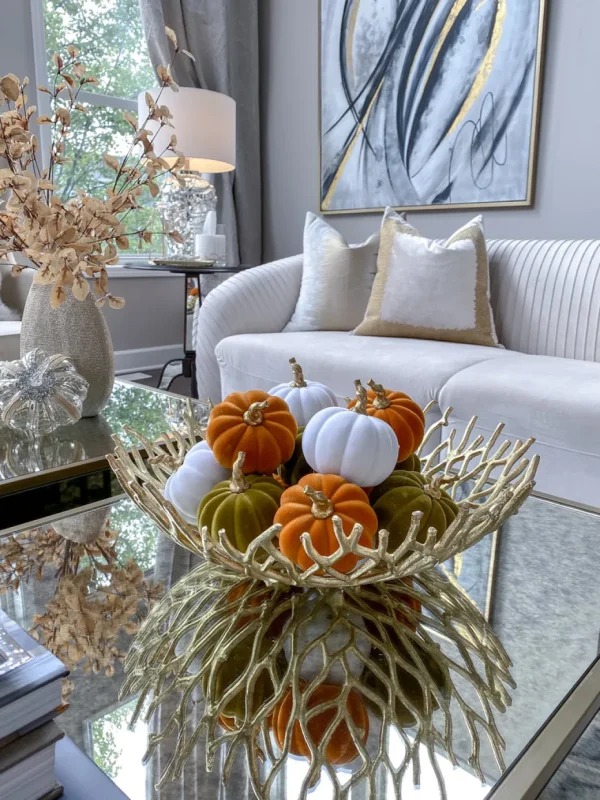 Inspire Me! Home Decor Green Velvet Mini Pumpkin With Gold Stem
