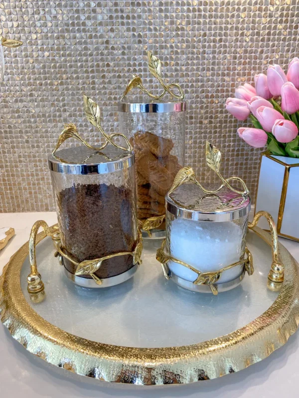 Inspire Me! Home Decor Hammered Glass Canister W/ Gold Leaf Lid (3 Sizes)