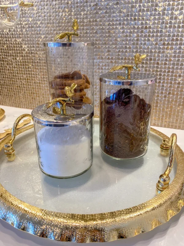 Inspire Me! Home Decor Hammered Glass Canister W/ Gold Bird Lid ( 3 Sizes Available)
