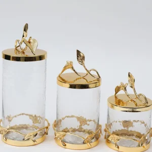 Inspire Me! Home Decor Hammered Glass Canister With Gold Leaf Lid (3 Sizes)