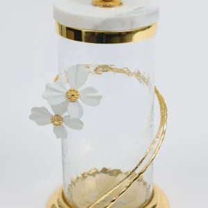 Inspire Me! Home Decor Hammered Glass Canister With White Jeweled Flower Details (3 Sizes) Gold