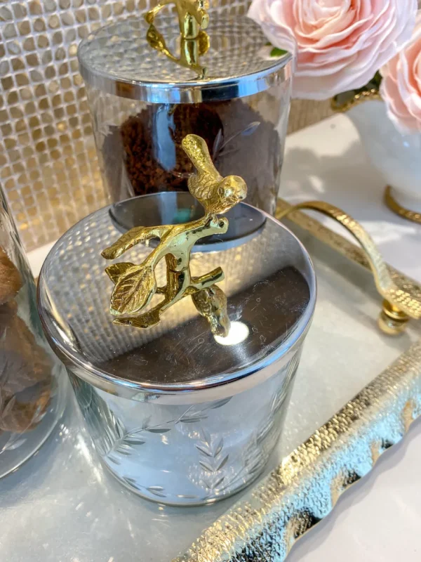 Inspire Me! Home Decor Hammered Glass Canister W/ Gold Bird Lid ( 3 Sizes Available)