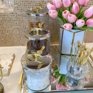 Inspire Me! Home Decor Hammered Glass Canister W/ Gold Bird Lid ( 3 Sizes Available)