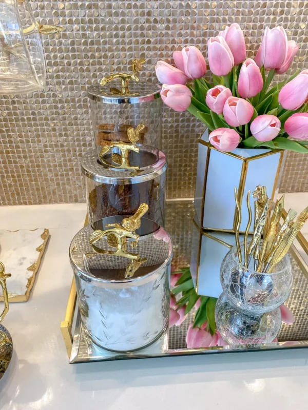 Inspire Me! Home Decor Hammered Glass Canister W/ Gold Bird Lid ( 3 Sizes Available)