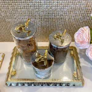 Inspire Me! Home Decor Hammered Glass Canister W/ Gold Bird Lid ( 3 Sizes Available)