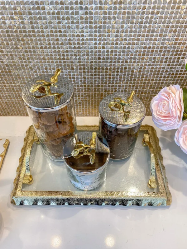 Inspire Me! Home Decor Hammered Glass Canister W/ Gold Bird Lid ( 3 Sizes Available)
