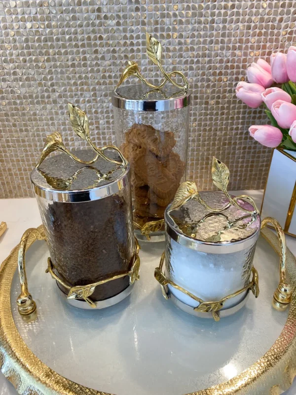 Inspire Me! Home Decor Hammered Glass Canister W/ Gold Leaf Lid (3 Sizes)