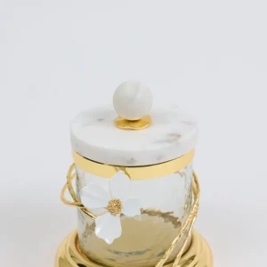Inspire Me! Home Decor Hammered Glass Canister With White Jeweled Flower Details (3 Sizes) Gold