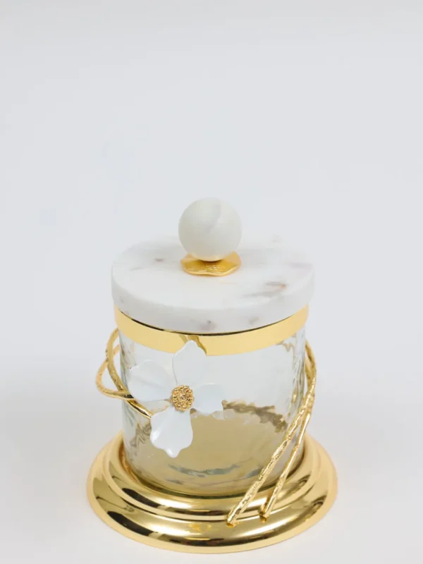 Inspire Me! Home Decor Hammered Glass Canister With White Jeweled Flower Details (3 Sizes) Gold