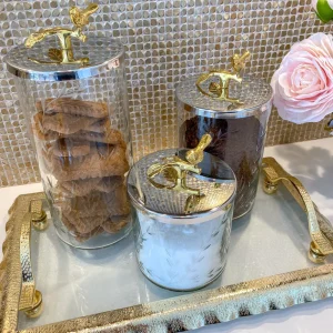 Inspire Me! Home Decor Hammered Glass Canister W/ Gold Bird Lid ( 3 Sizes Available)