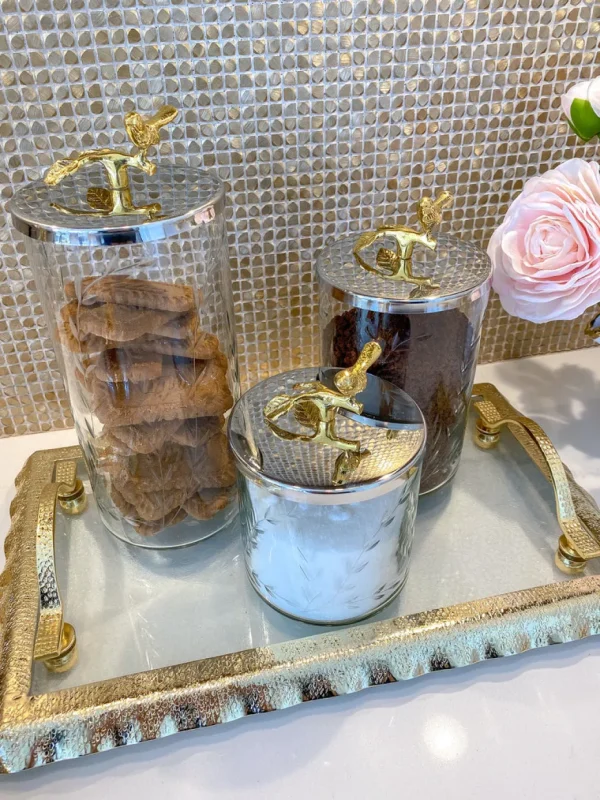 Inspire Me! Home Decor Hammered Glass Canister W/ Gold Bird Lid ( 3 Sizes Available)
