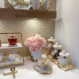Inspire Me! Home Decor Hammered Glass Canister With White Jeweled Flower Details (3 Sizes) Gold