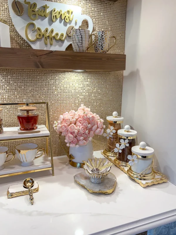 Inspire Me! Home Decor Hammered Glass Canister With White Jeweled Flower Details (3 Sizes) Gold