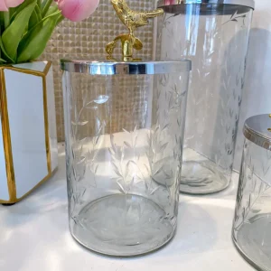 Inspire Me! Home Decor Hammered Glass Canister W/ Gold Bird Lid ( 3 Sizes Available)