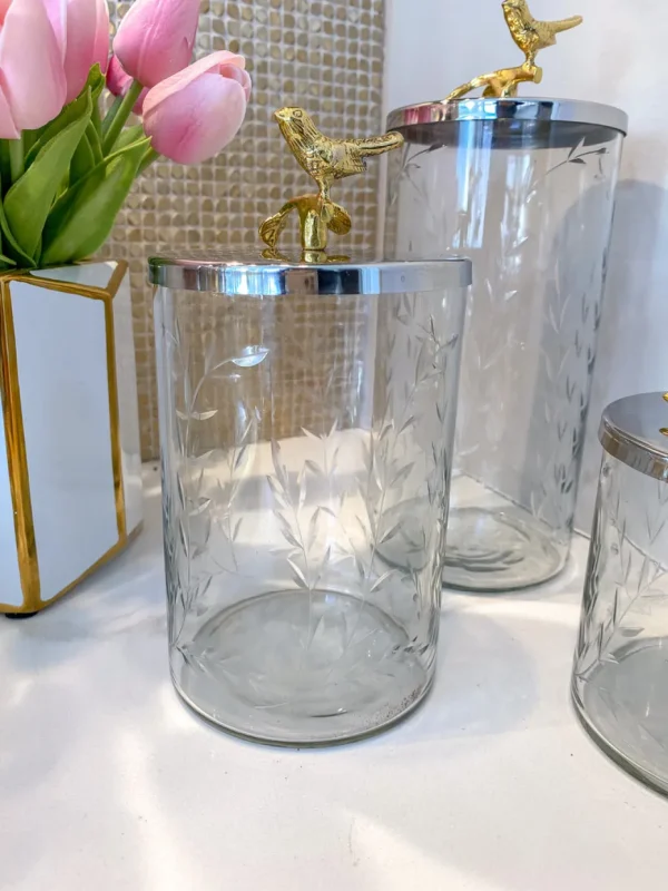 Inspire Me! Home Decor Hammered Glass Canister W/ Gold Bird Lid ( 3 Sizes Available)