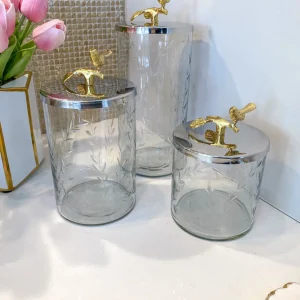 Inspire Me! Home Decor Hammered Glass Canister W/ Gold Bird Lid ( 3 Sizes Available)