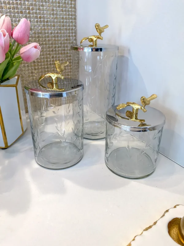 Inspire Me! Home Decor Hammered Glass Canister W/ Gold Bird Lid ( 3 Sizes Available)
