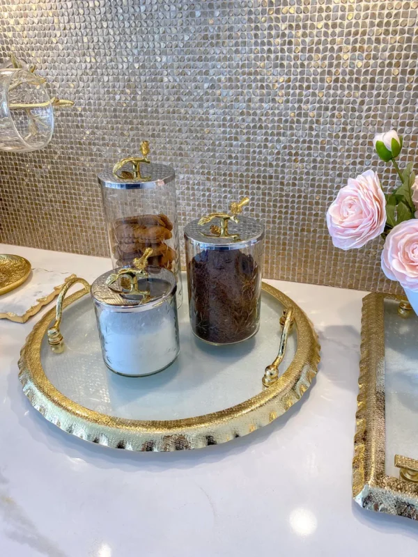 Inspire Me! Home Decor Hammered Glass Canister W/ Gold Bird Lid ( 3 Sizes Available)