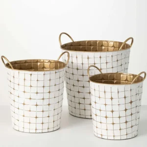 Inspire Me! Home Decor Indoor/Outdoor Gold And White Etched Planters (3 Sizes)