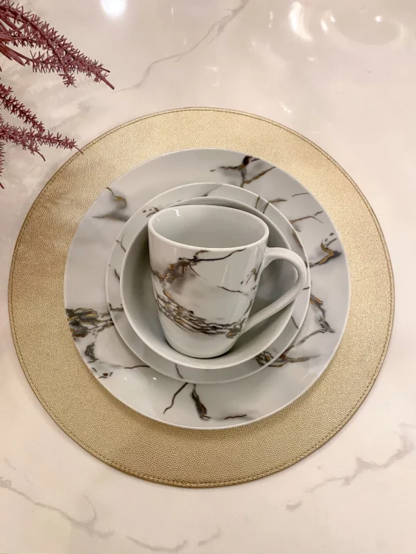Inspire Me! Home Decor KITCHEN Metallic Marbled 16 Piece Dinner Set