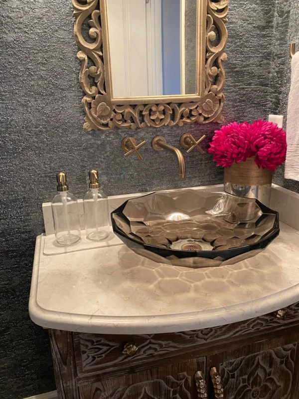 Inspire Me! Home Decor KITCHEN Clear Glass Soap Dispenser W/ Brass Finish Pump