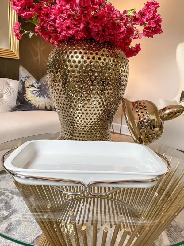 Inspire Me! Home Decor KITCHEN Rectangle Porcelain Serveware With Metal Base And Handles (2 Colors)
