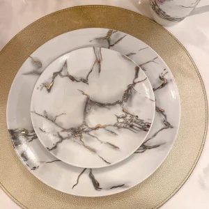 Inspire Me! Home Decor KITCHEN Metallic Marbled 16 Piece Dinner Set