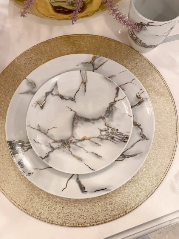 Inspire Me! Home Decor KITCHEN Metallic Marbled 16 Piece Dinner Set