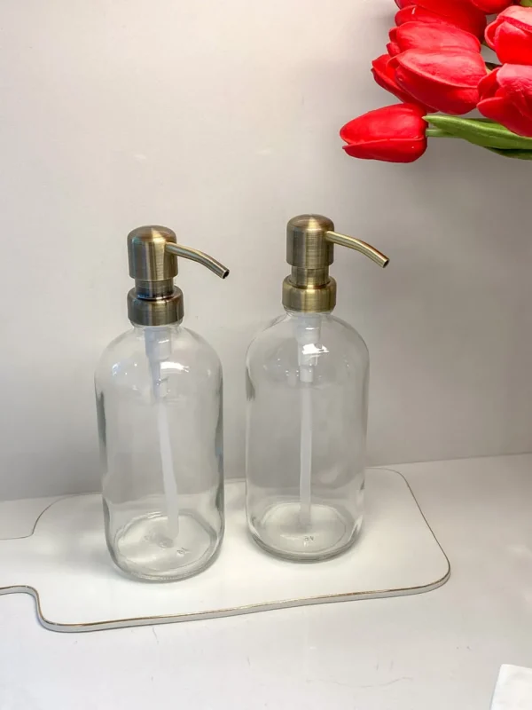 Inspire Me! Home Decor KITCHEN Clear Glass Soap Dispenser W/ Brass Finish Pump